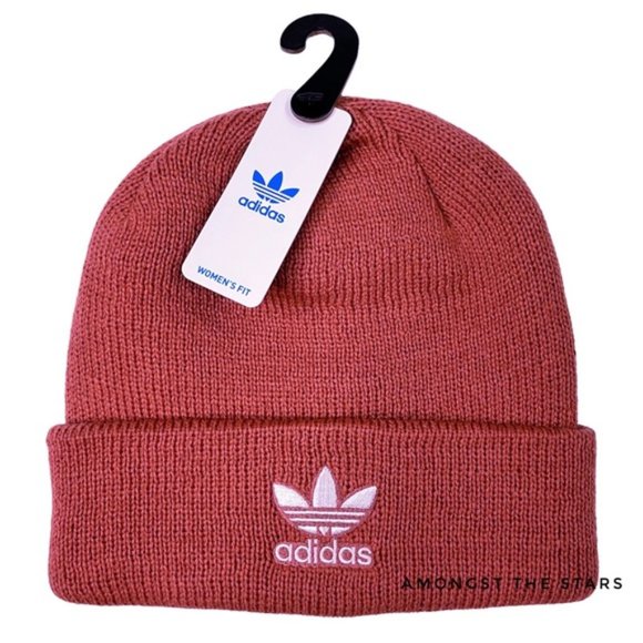 adidas Originals Trefoil Magic Earth Red White Knit Beanie Hat Adult's Fit - Picture 5 of 5